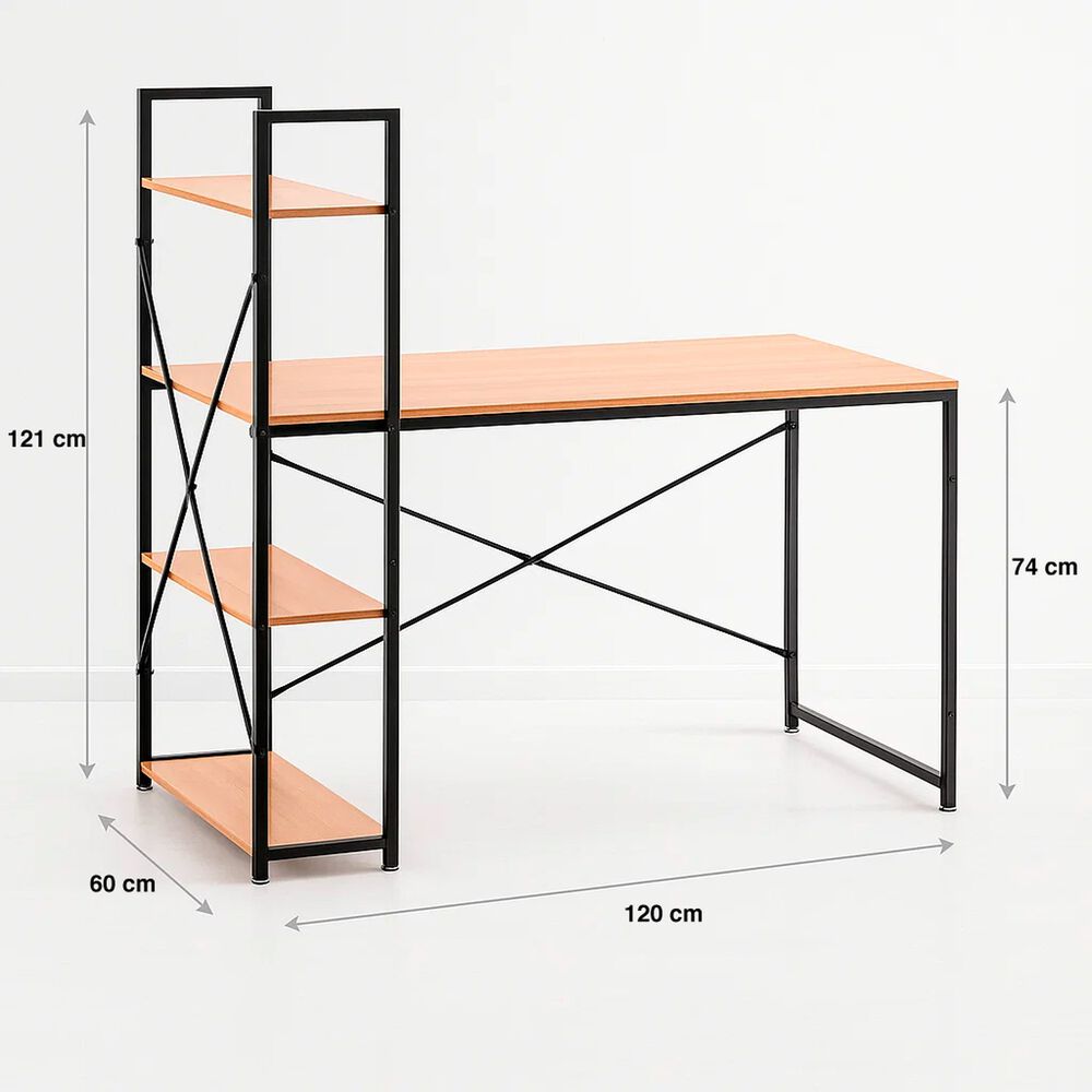 Escritorio Industrial Home Office Con Repisas Oslo - Madera Clara image number 10.0
