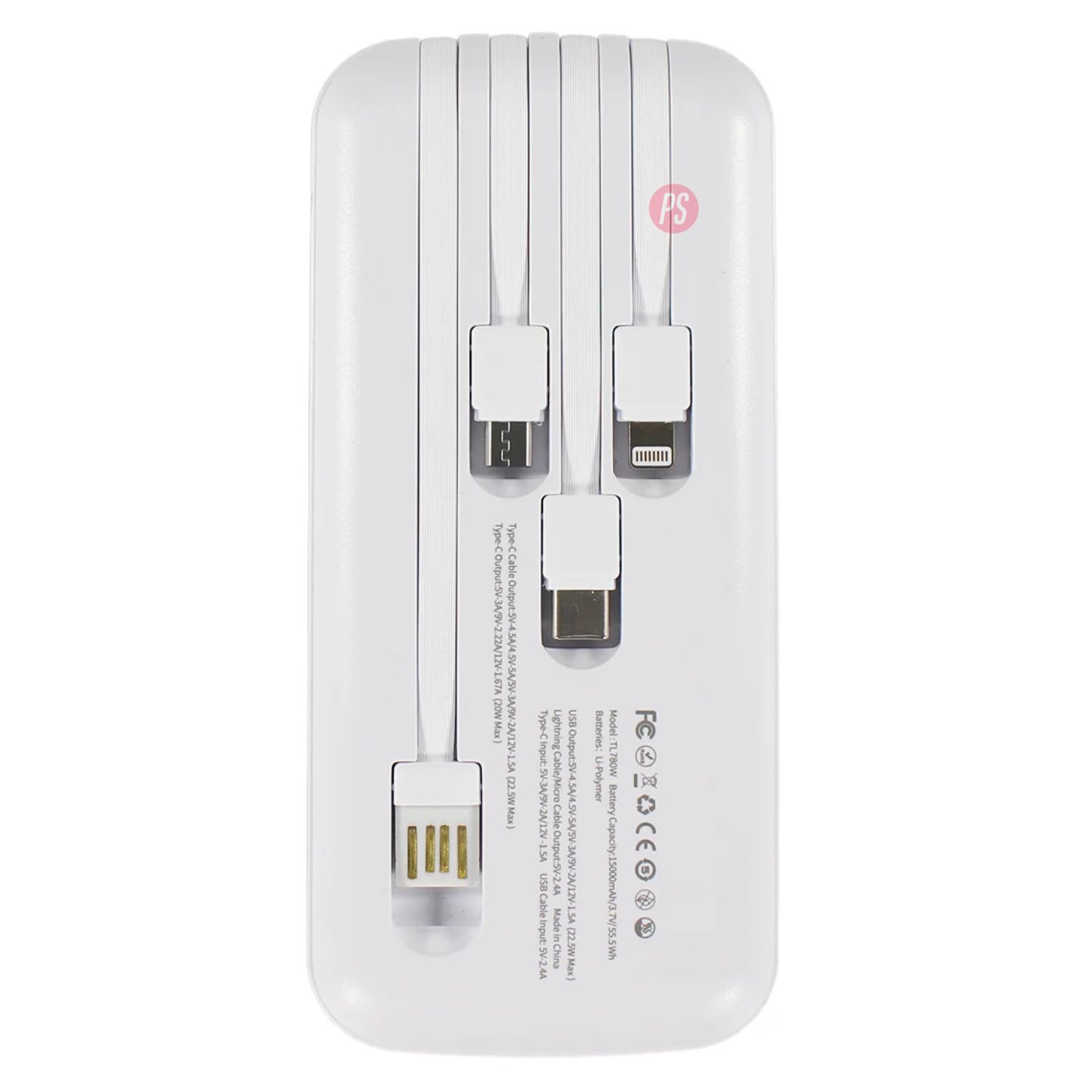 Power Bank 15000mah 22.5w Con 4 Cables Integrados Colores - Ps image number 1.0
