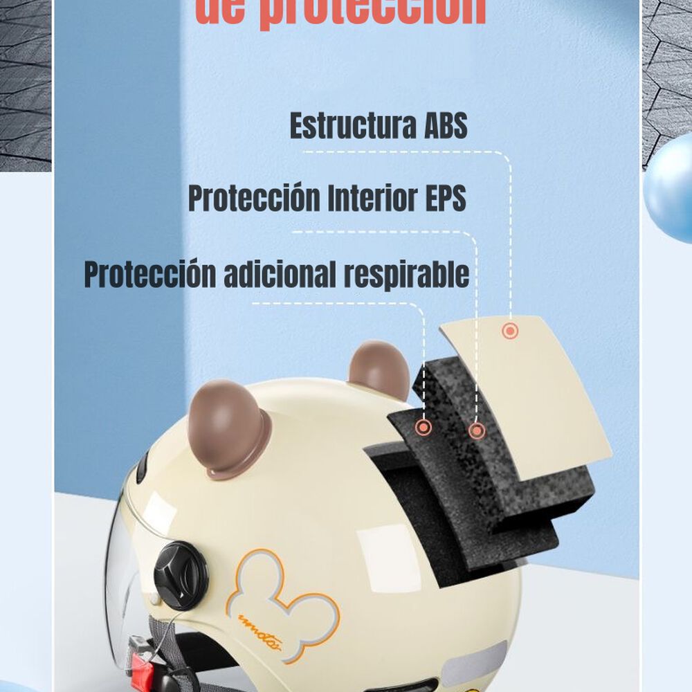 Casco Bicicleta Regulable Con Mica Para Niños Crema image number 3.0