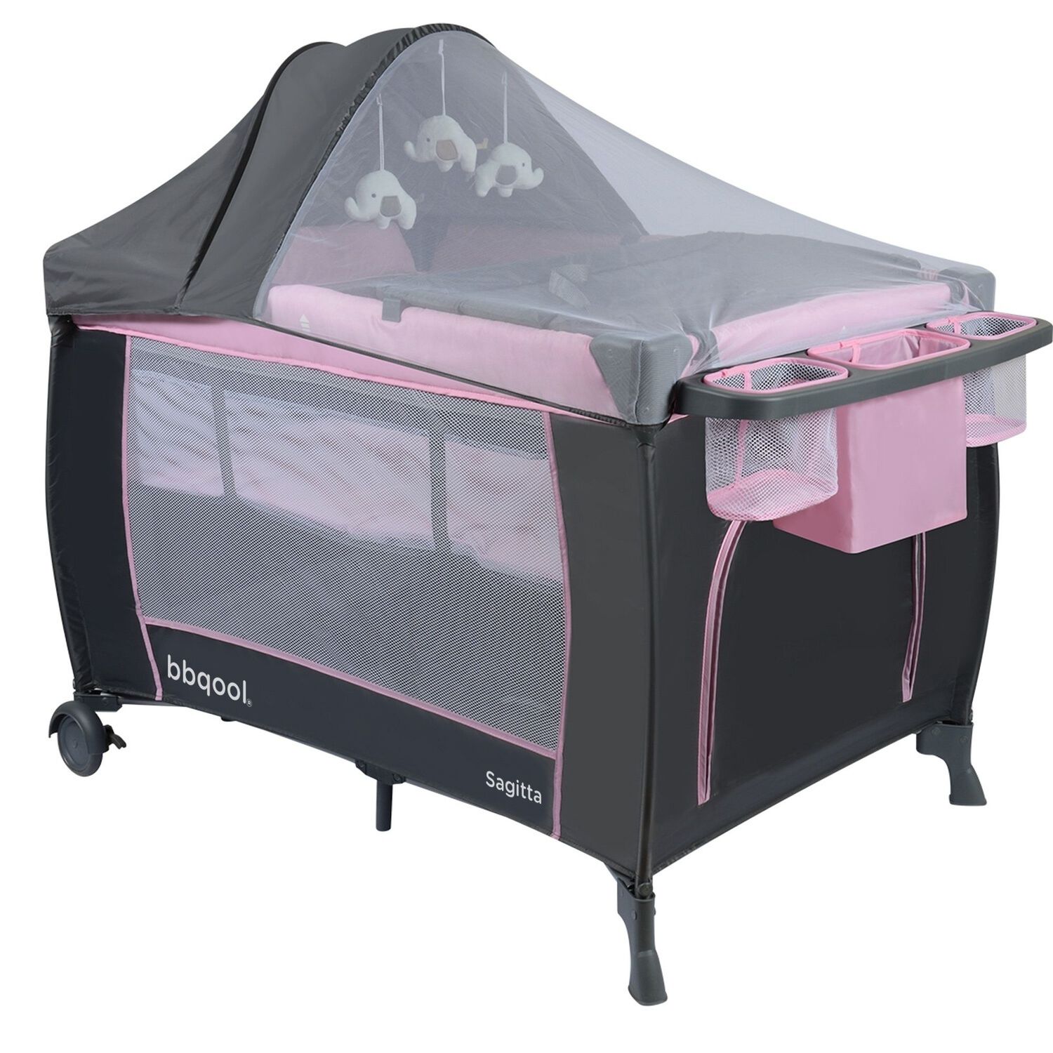 Cuna Playard Sagitta Rosado + Colch&oacute;n De Viaje Plegable image number 2.0