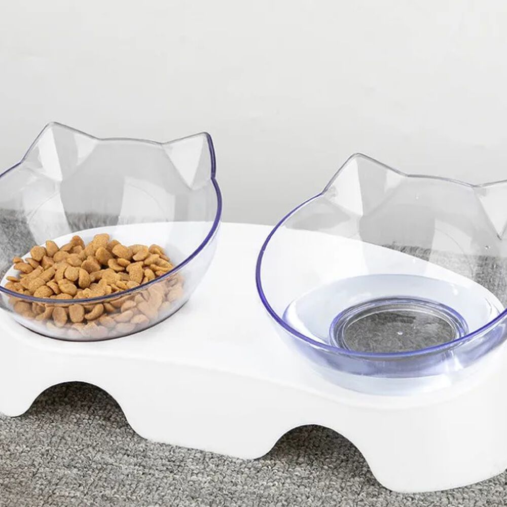 Plato Doble Para Mascotas Comedero Doble Gatos Dispensador Alimentos Agua image number 0.0