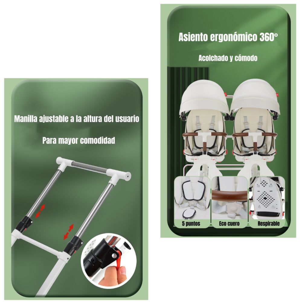 Coche Doble Con Mesita De Comer Reclinable Blanco Lubabycas image number 3.0