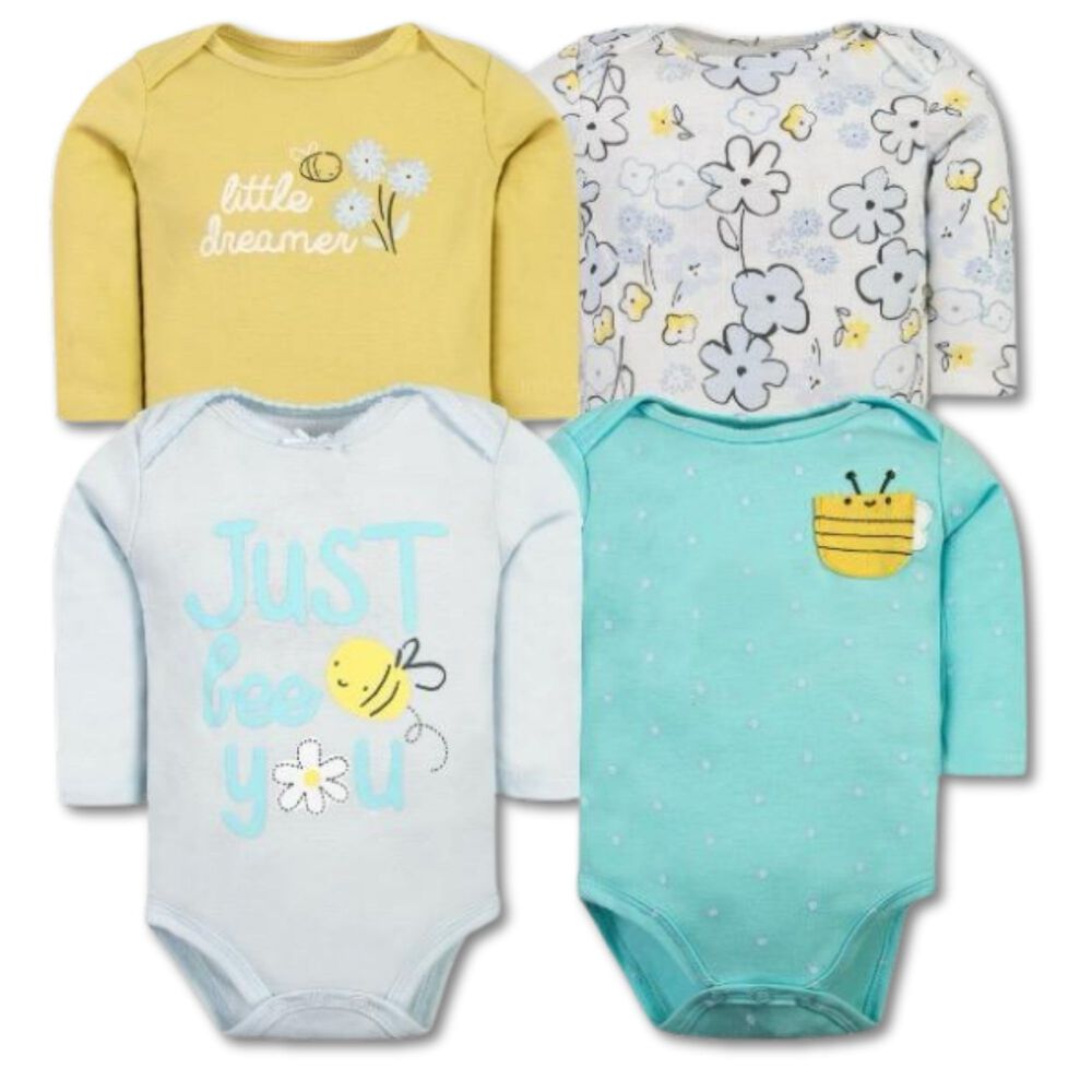 Pack 4 Bodys Ni&ntilde;a Manga Larga Tedmimak 100% Algod&oacute;n Sweet Bee image number 0.0