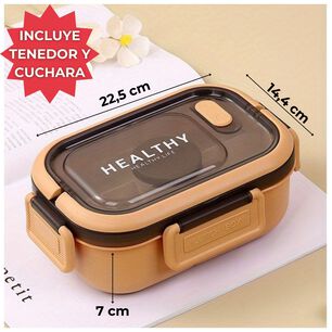 Fiambrera Bento Box Contenedor 1200 Ml + Salsera T&aacute;per Pl&aacute;stico Beige