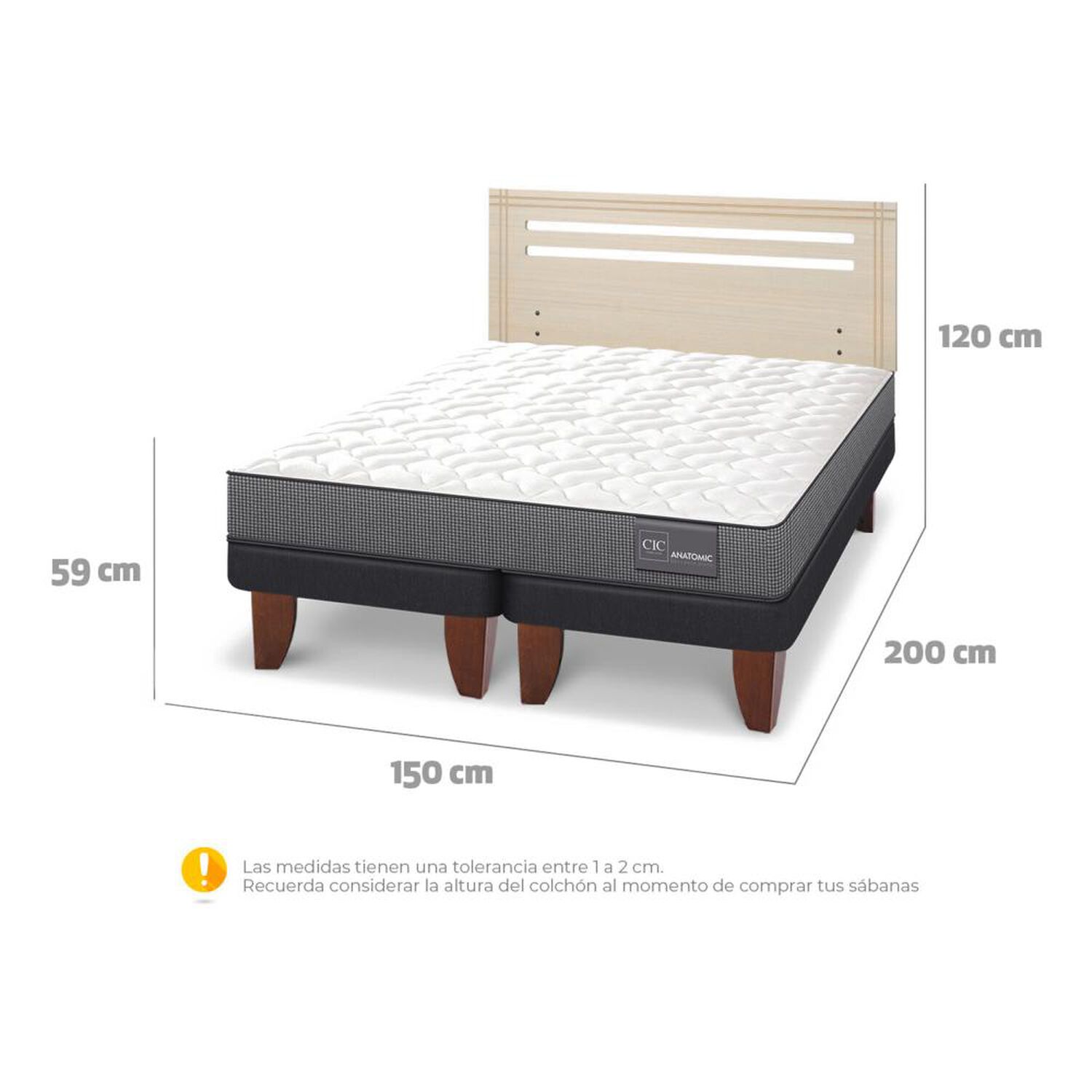 Cama Europea Cic Anatomic / 2 Plazas / Base Dividida + Respaldo image number 4.0