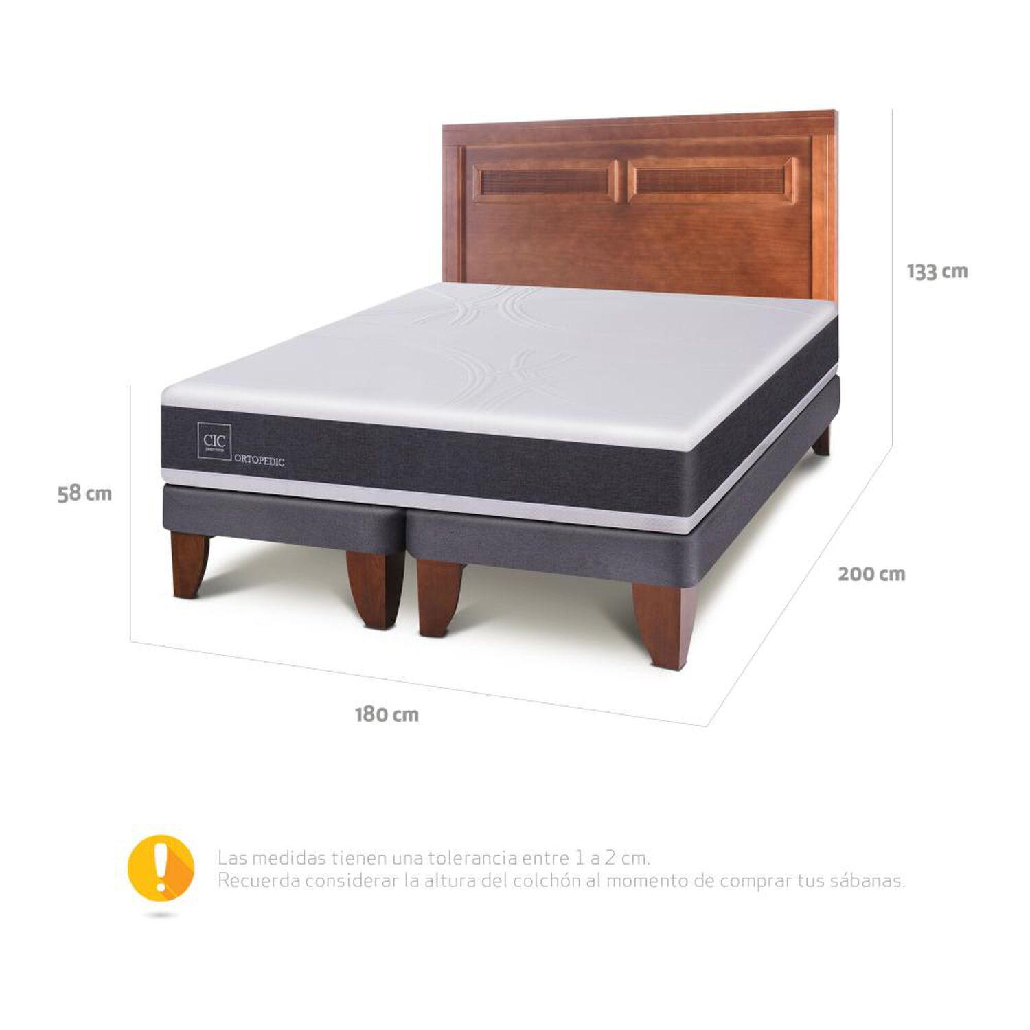 Cama Europea Cic New Ortopedic / King / Base Dividida + Respaldo image number 2.0