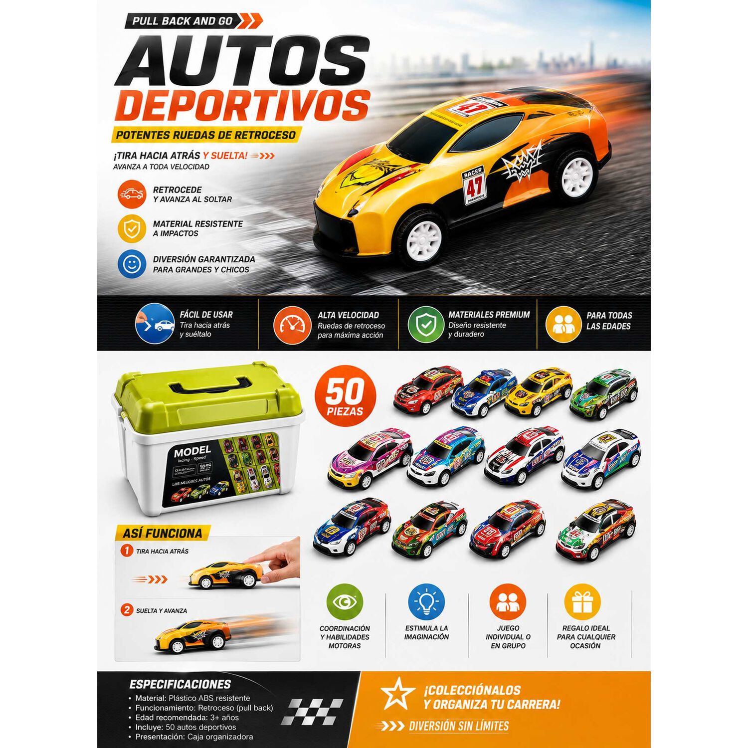 Set 50 Autos Juguete Retr&aacute;ctiles Aleaci&oacute;n Modelos Surtidos image number 6.0
