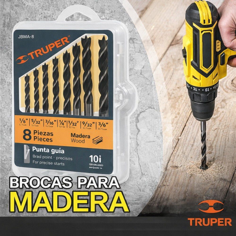 Juego De Brocas Para Madera, 8 Piezas Truper image number 2.0