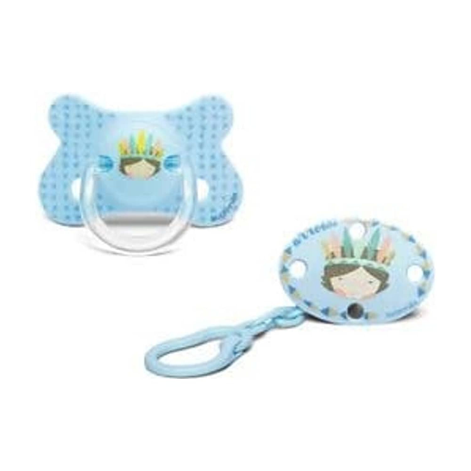 Pack Chupete +4-18m Indio Azul + Broche Azul image number 0.0