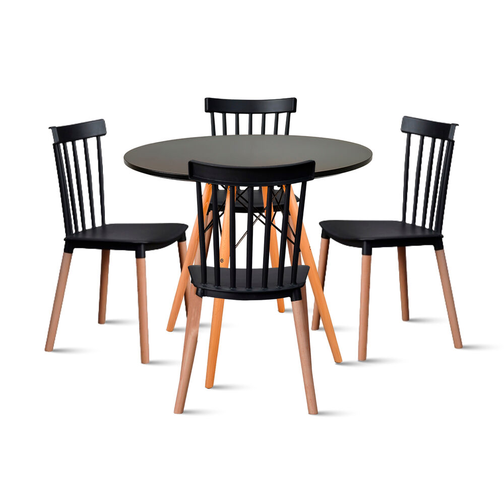 Comedor Mesa Redonda Negra 80cm + 4 Sillas Windsor Negras image number 0.0