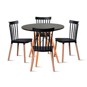 Comedor Mesa Redonda Negra 80cm + 4 Sillas Windsor Negras Comedor Mesa Redonda Negra 80cm + 4 Sillas Windsor Negras
