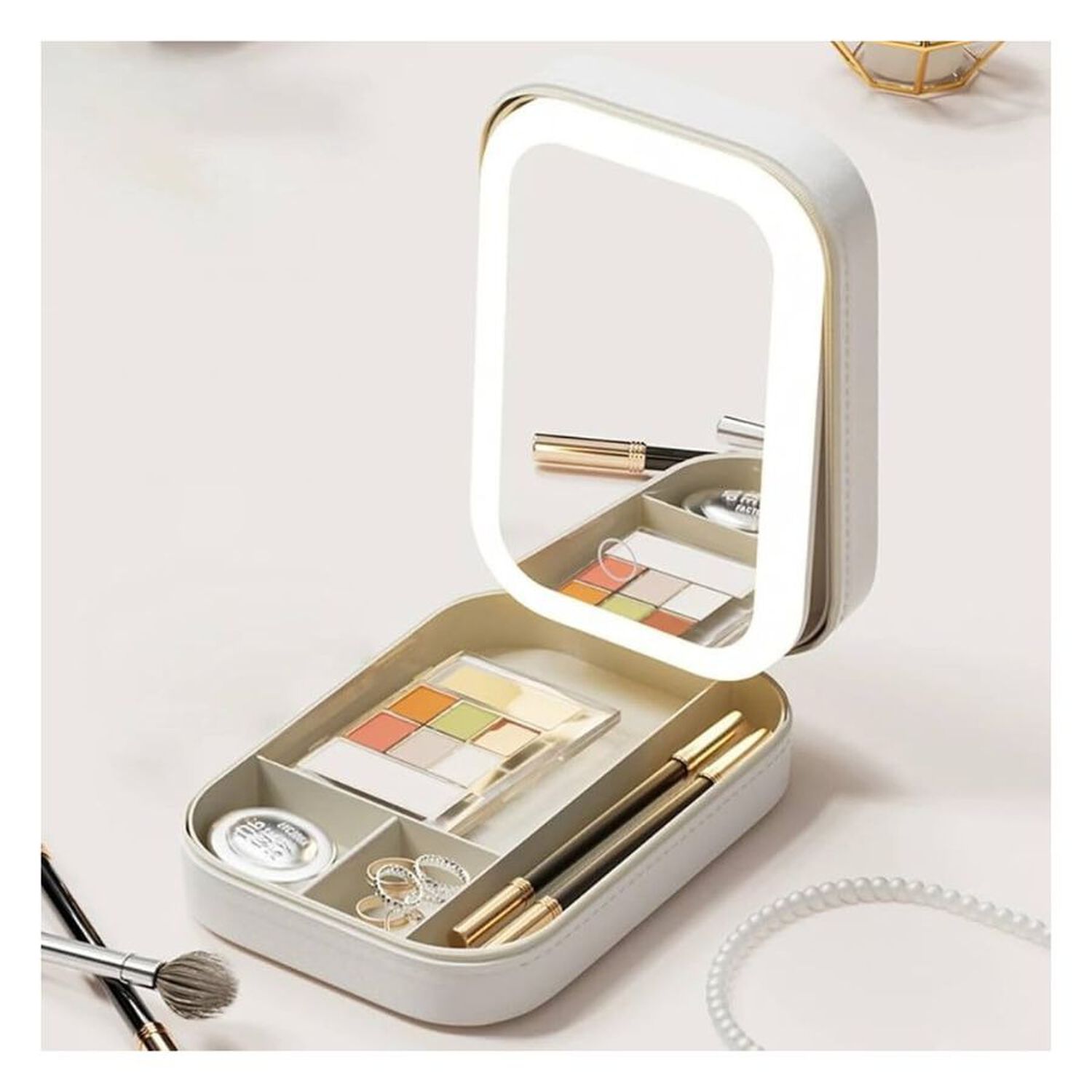 Organizador Maquillaje Espejo Led Iluminado Compartimentos Cosm&eacute;ticos image number 4.0