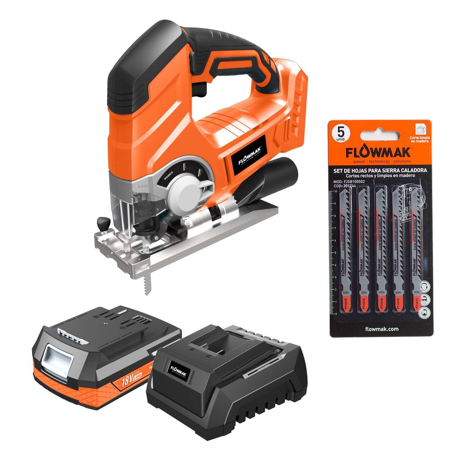 Kit Sierra Caladora 18v + 5 Hojas Calar Flowmak image number 0.0