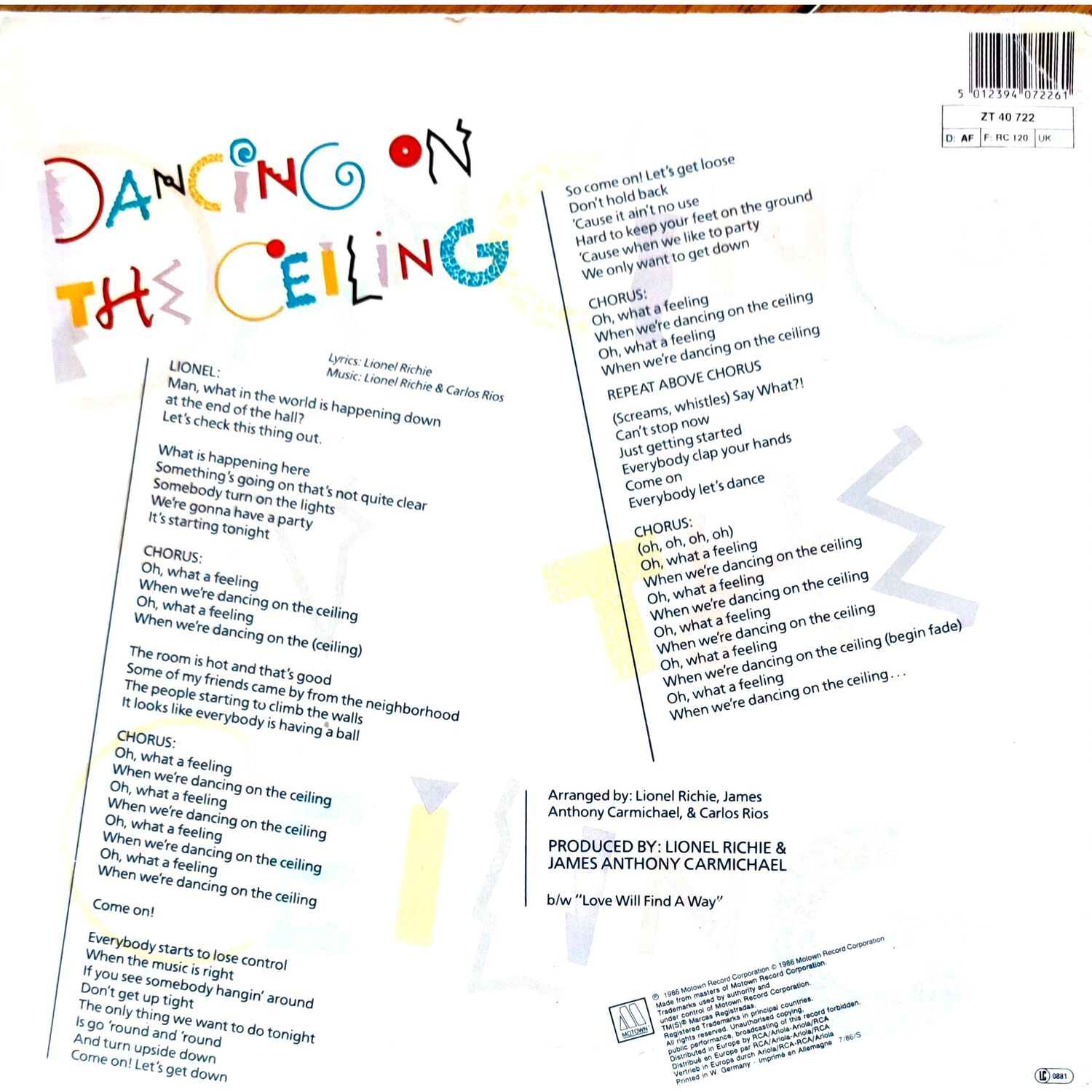 Lionel Richie - Dancing On The Ceiling | 12" Maxi Single Usado image number 1.0
