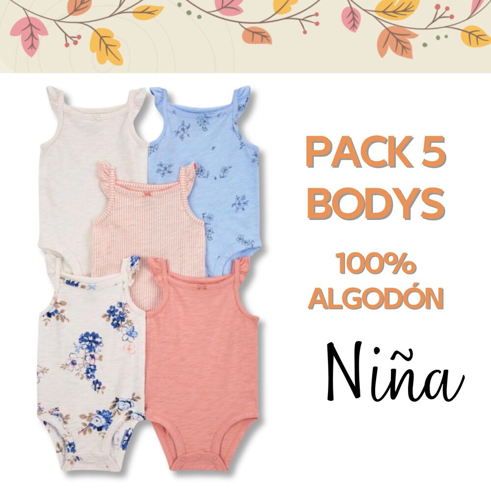 Pack 5 Bodys Ni&ntilde;a Sin Manga Tedmimak 100% Algod&oacute;n Blanco Flores image number 4.0