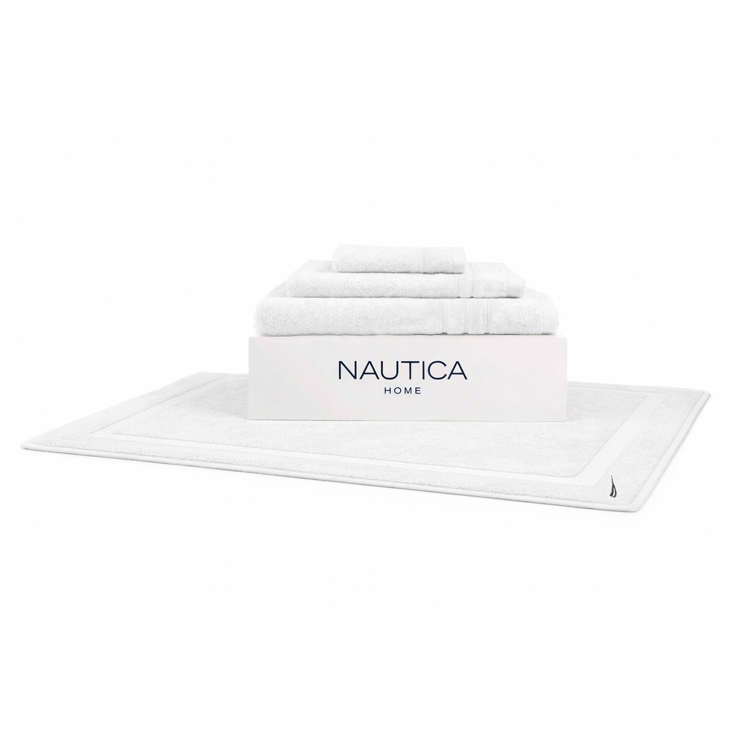 Set 4 Toallas Nautica Signature Cara+mano+cuerpo+piso 100% Algod&oacute;n Blanco image number 0.0