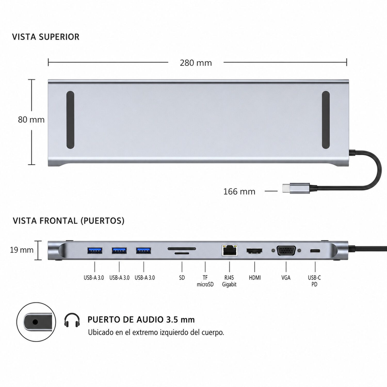 Hub Multipuerto Type-c (10en1) Profesional Pd60w 4k Gigabyte image number 4.0