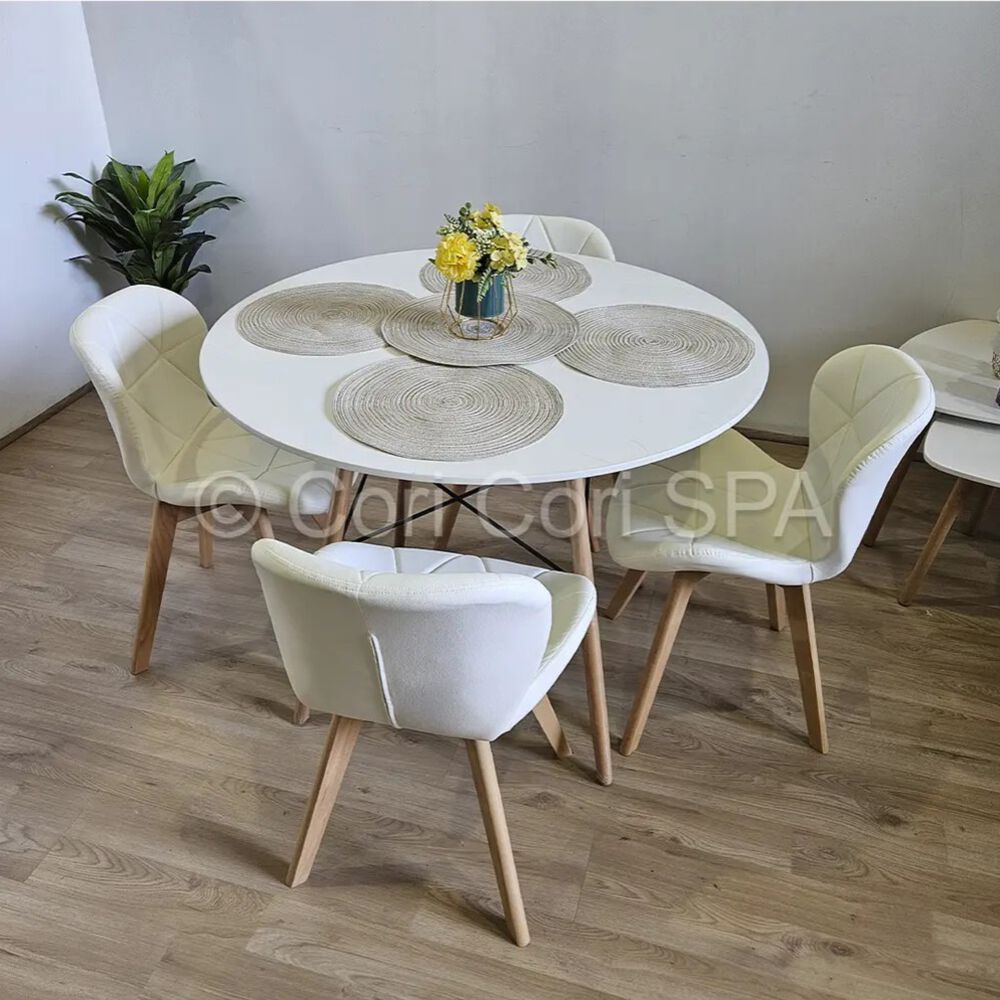 Comedor Mesa Eames Blanca 100cm + 4 Sillas Mariposas Wood Beige image number 0.0