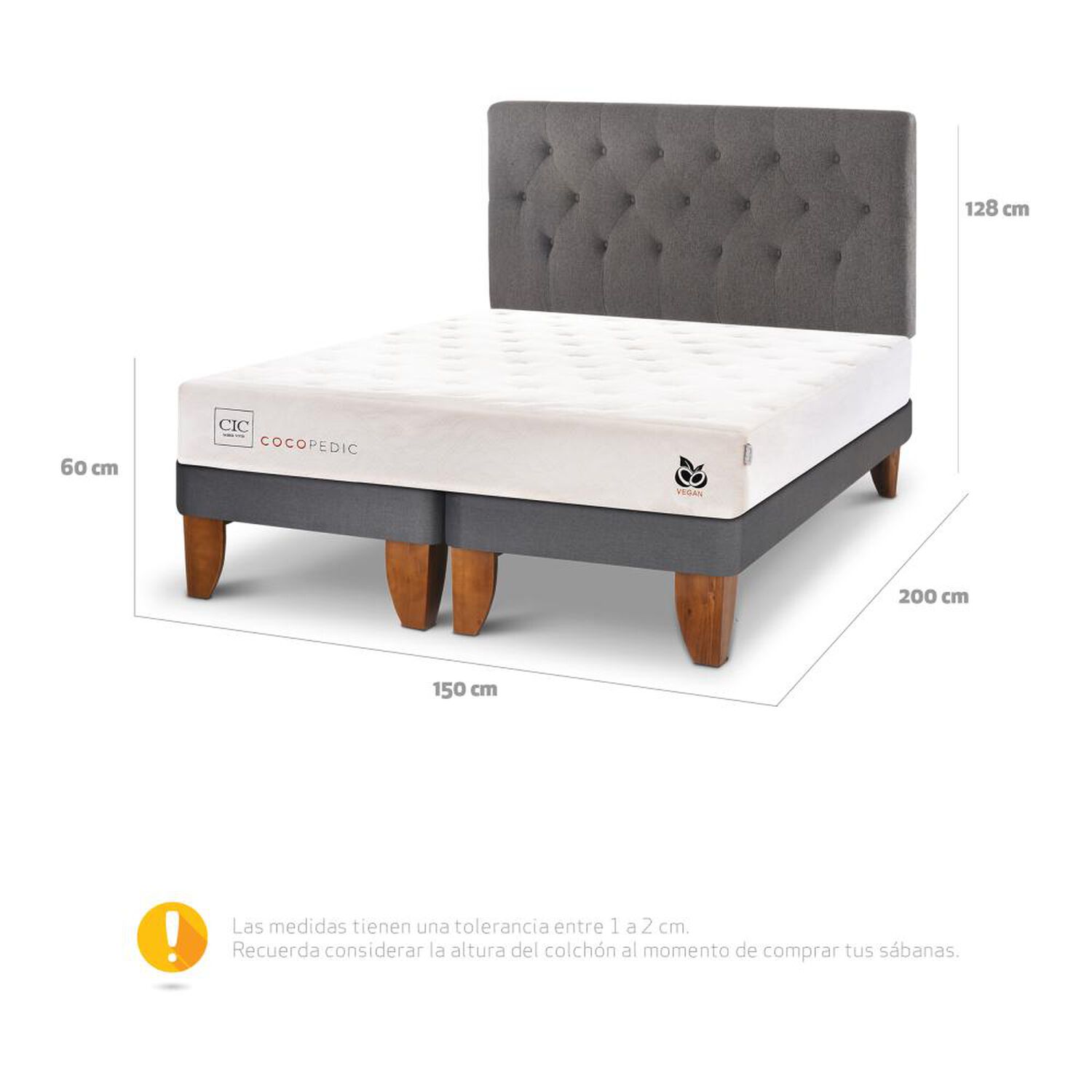 Cama Europea Cic Cocopedic / 2 Plazas / Base Dividida + Respaldo image number 4.0