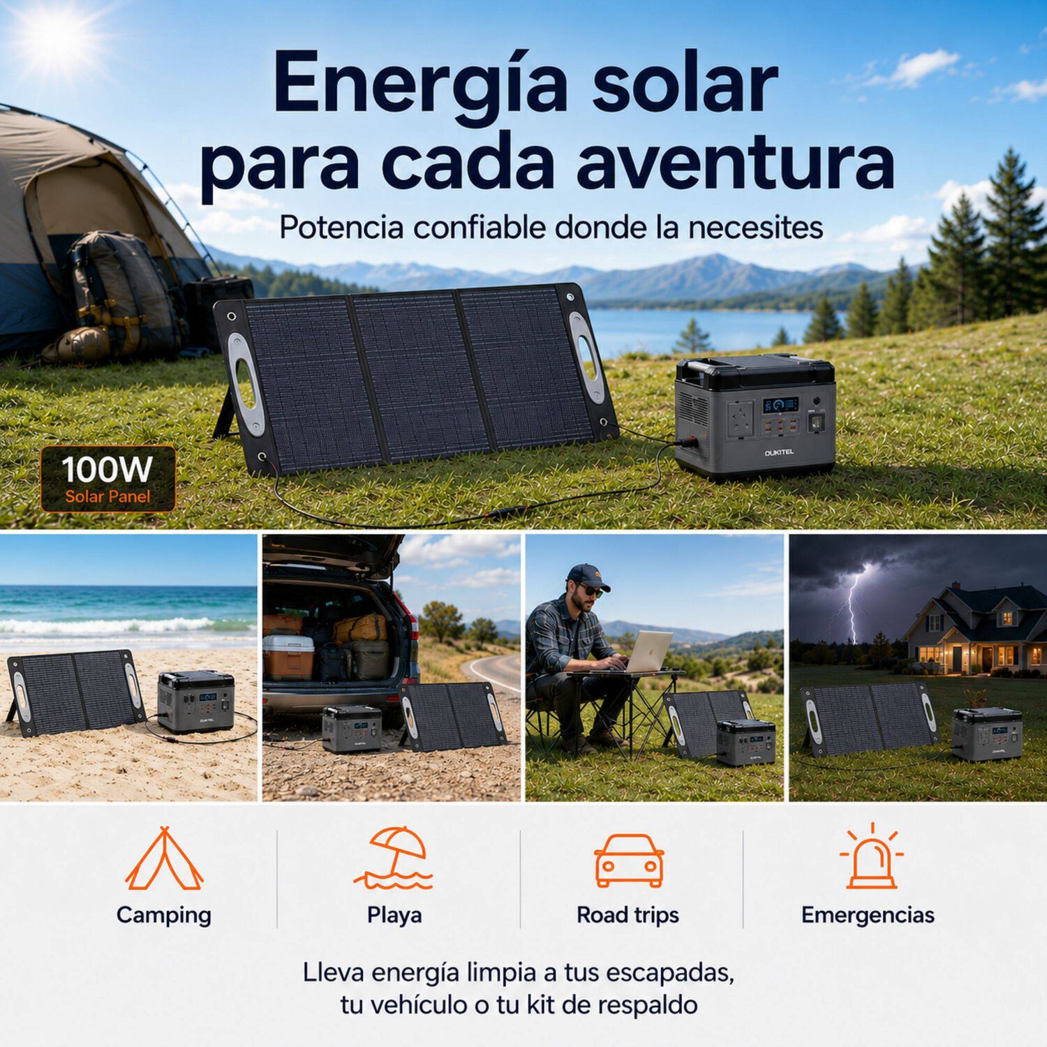 Panel Solar Port&aacute;til Oukitel 100w | Monocristalino E Ip68 image number 8.0