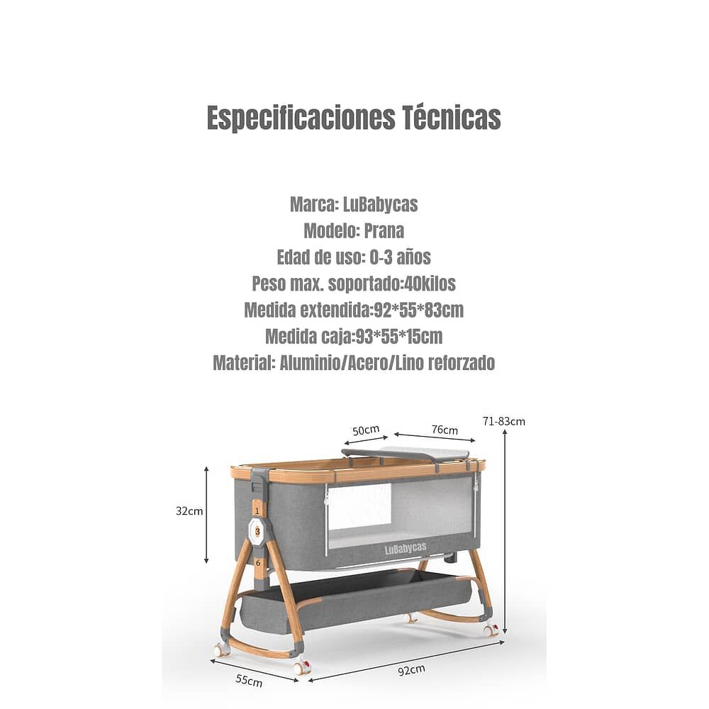 Cuna Colecho Mecedora 3 En 1 Lubabycas Gris image number 2.0