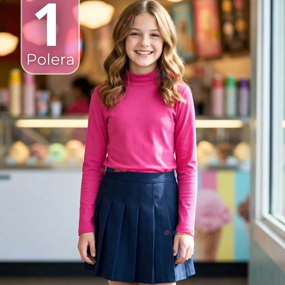 Polera Camiseta Polar Fucsia Primera Capa Cuello Beatle Manga Larga Ni&ntilde;a image number 0.0