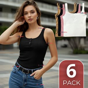 Pack 6 Camisetas Poleras 100% Algod&oacute;n B&aacute;sicas Lisa Mujer Colores Surtidos