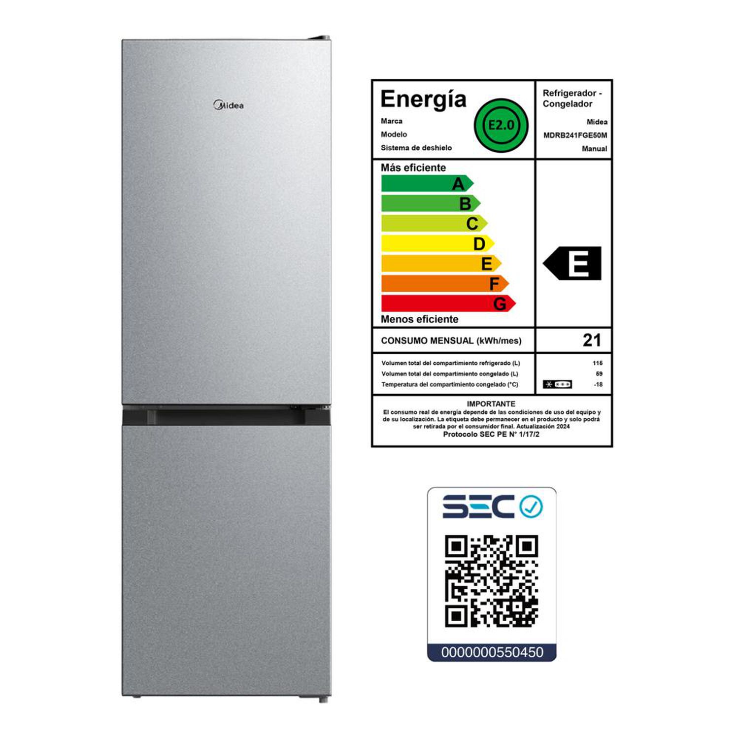 Refrigerador Bottom Freezer Midea MDRB241FGE50M / Fr&iacute;o Directo / 174 Litros / E image number 11.0