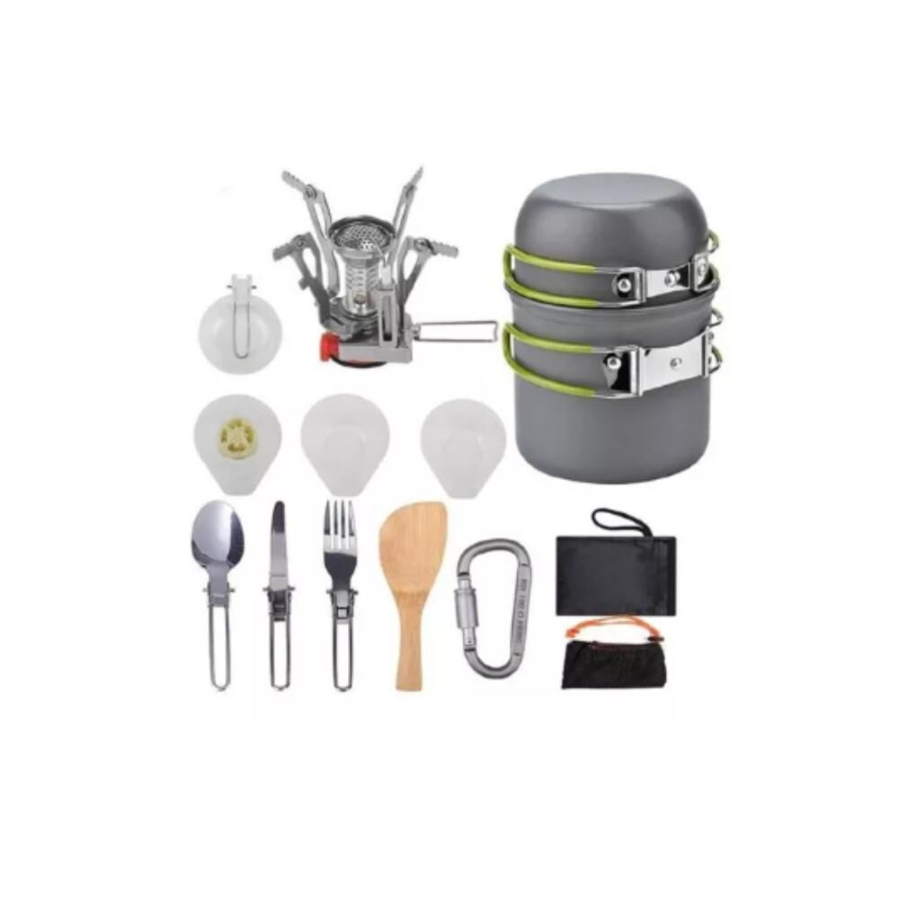 Set Ollas Camping Con Cocinilla Cubiertos 10 Piezas Acampada image number 0.0