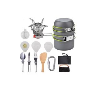 Set Ollas Camping Con Cocinilla Cubiertos 10 Piezas Acampada