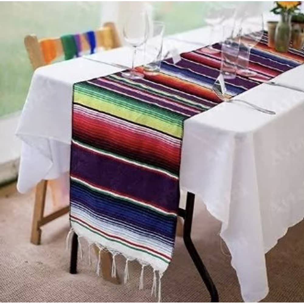 Camino De Mesa Con Borlas De Mantel Estilo Mexicano image number 3.0