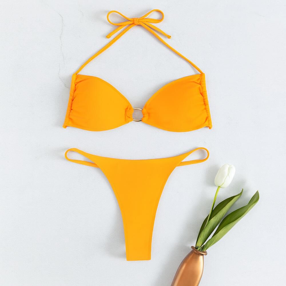 Traje Baño Bikini Halter Vinculado Con Aro image number 1.0