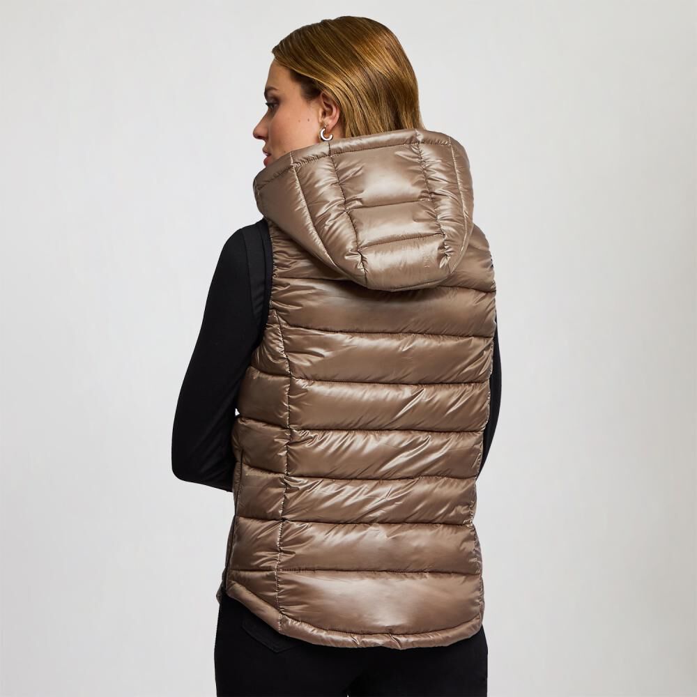 Parka Sin Mangas Brillante Cuello Alto Con Capucha Desmontable Mujer Kimera image number 3.0