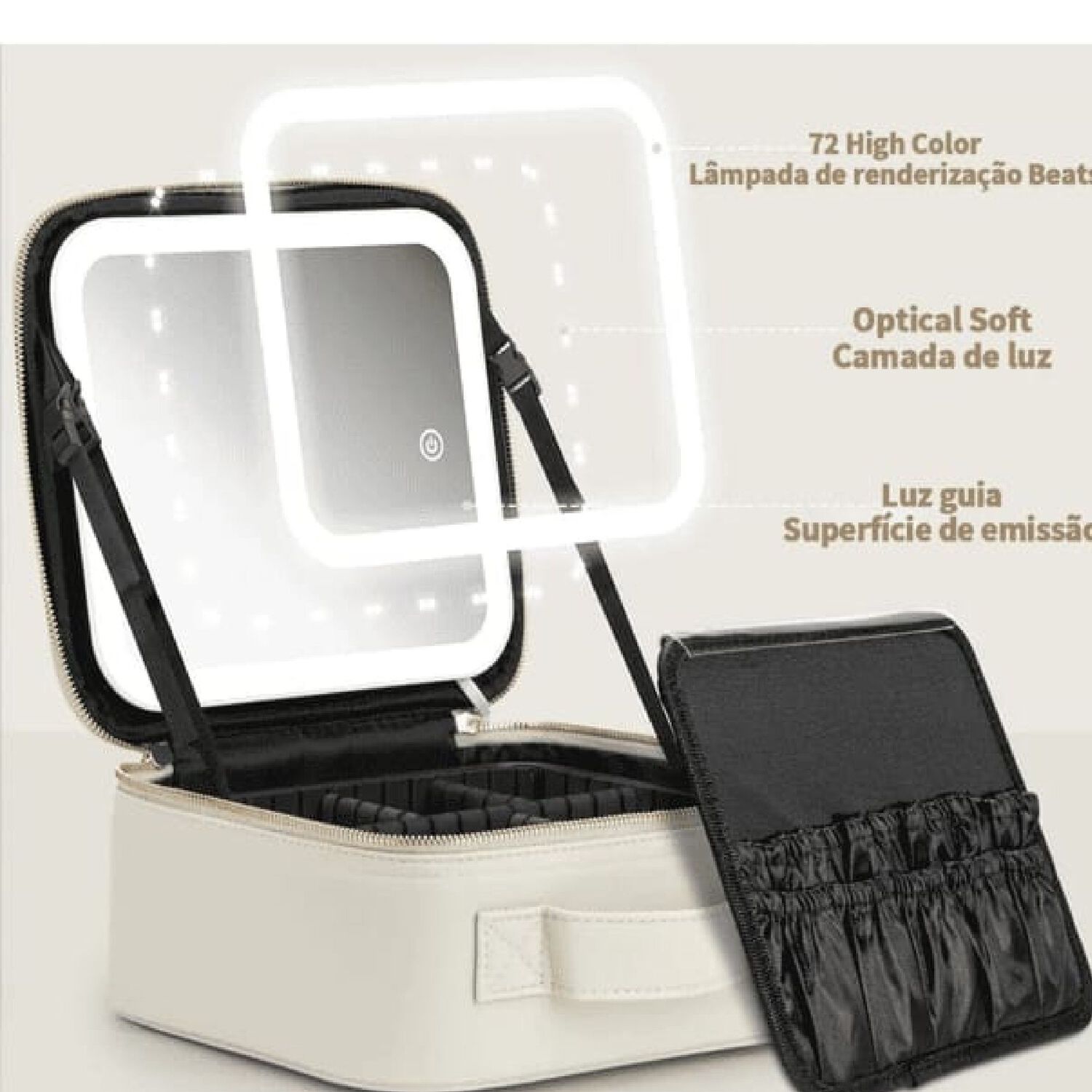 Cosmetiquero Organizador Port&aacute;til Con Espejo Luz Led Color Beige. image number 1.0