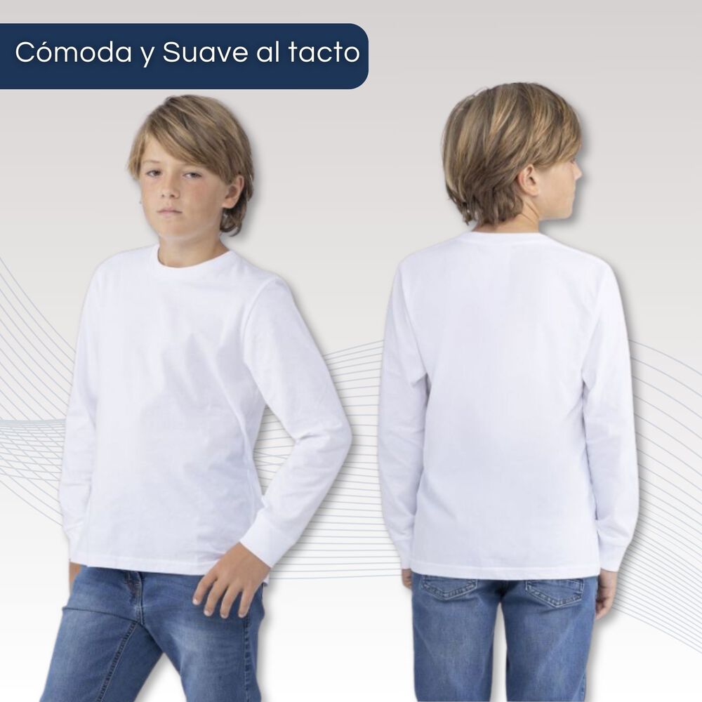 Pack 6 Camisetas Algodón Primera Capa Niño Manga Larga Blanco Negro image number 2.0