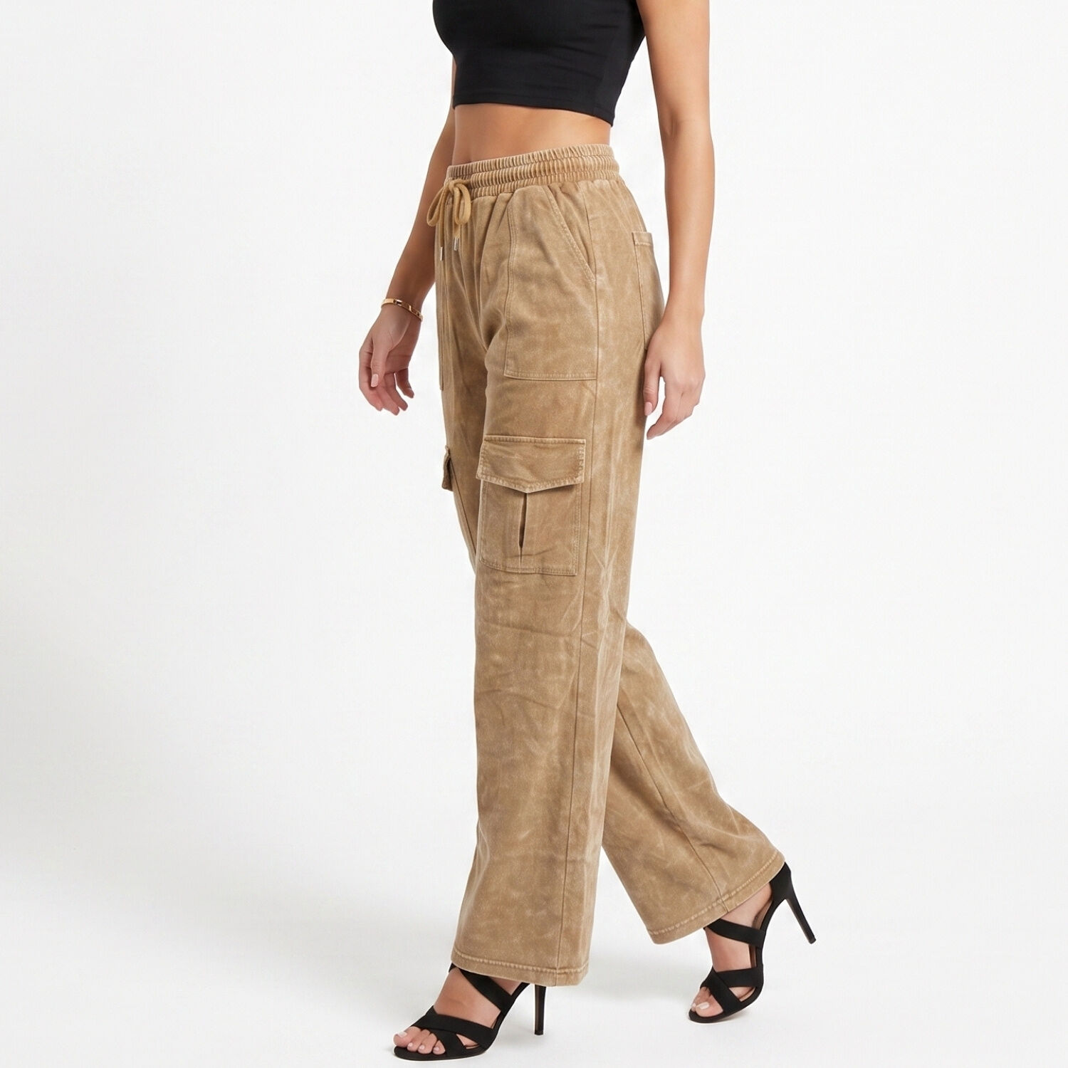 Buzo Acid Wash Cargo Wide Leg Mujer image number 1.0