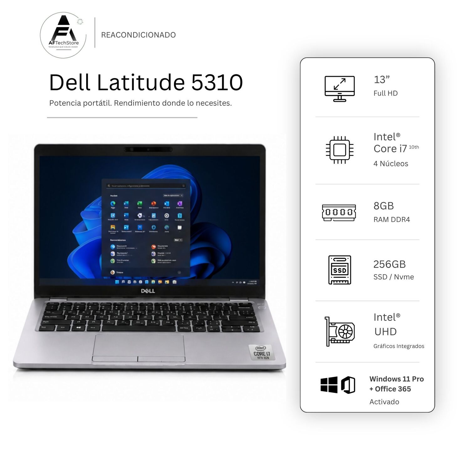 Notebook Dell 5310 I7 10th 8gb 256gb - Win11 Office - Reacondicionado Profesional