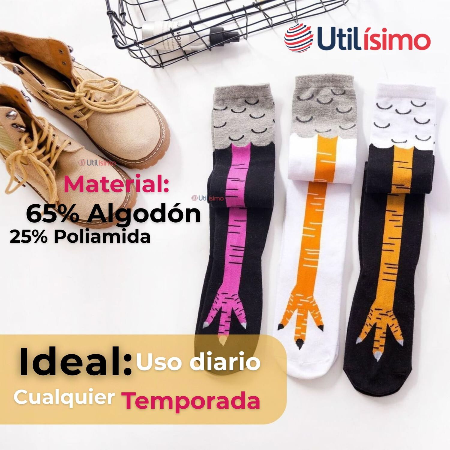Pack 3 Calcetines Pata De Gallina Mujer Largos Colores Surtidos image number 3.0