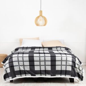 Frazada Polar-sherpa Estampada 1.5 Plazas Tartan Gris