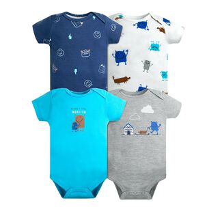 Pack 4 Bodys Niño Manga Corta Tedmimak 100% Algodón Blue Monster