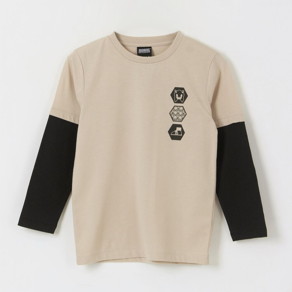 Polera Doble Manga Ni&ntilde;o Back Print Beige Sonic image number 0.0