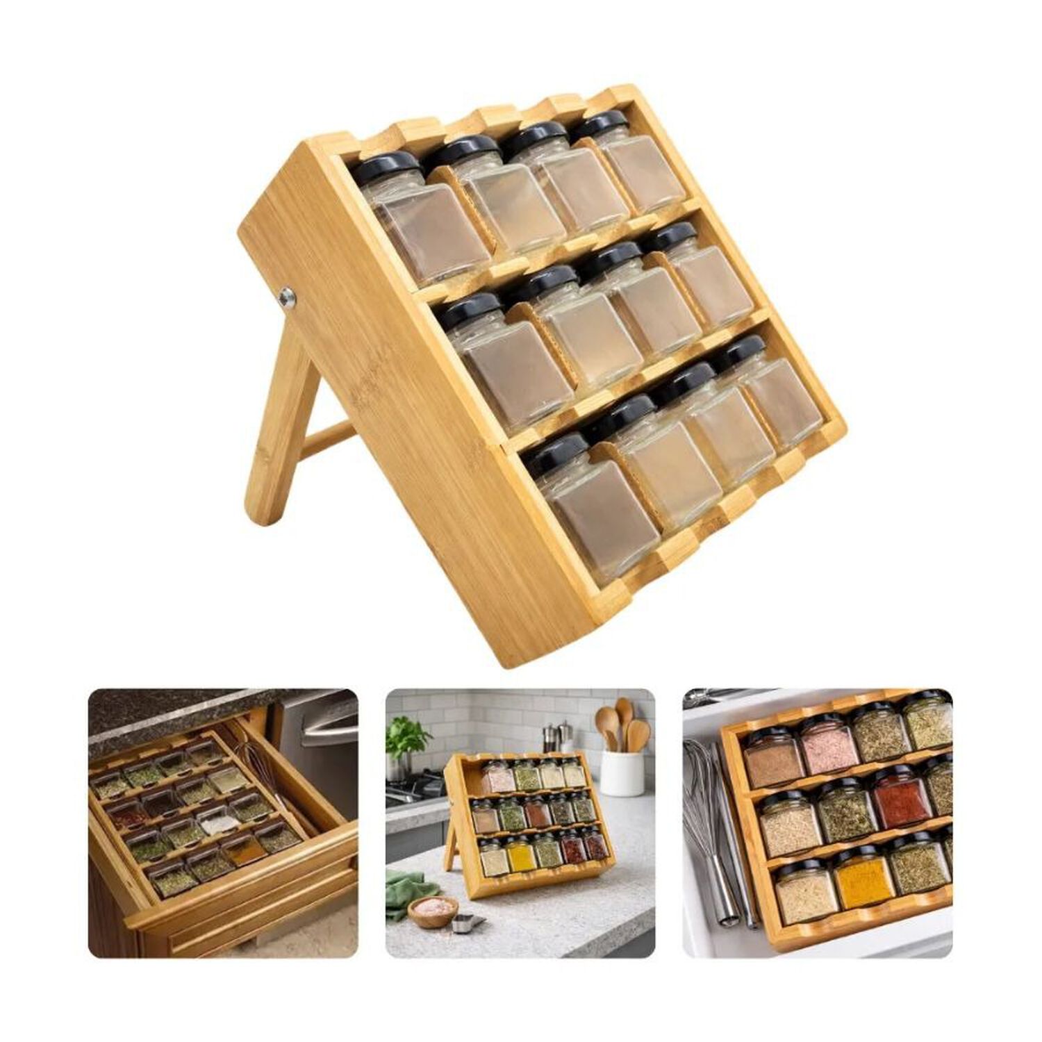 Organizador De Especias Madera Bamb&uacute; 12 Frascos 3 Niveles image number 6.0