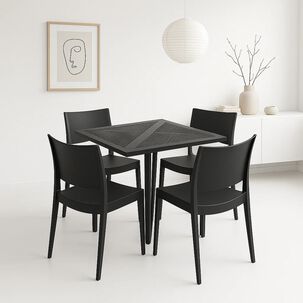 Mesa Restaurant 80x80 Polipropileno + 4 Sillas De Restaurante - Negra