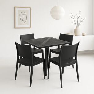 Mesa Restaurant 80x80 Polipropileno + 4 Sillas De Restaurante - Negra