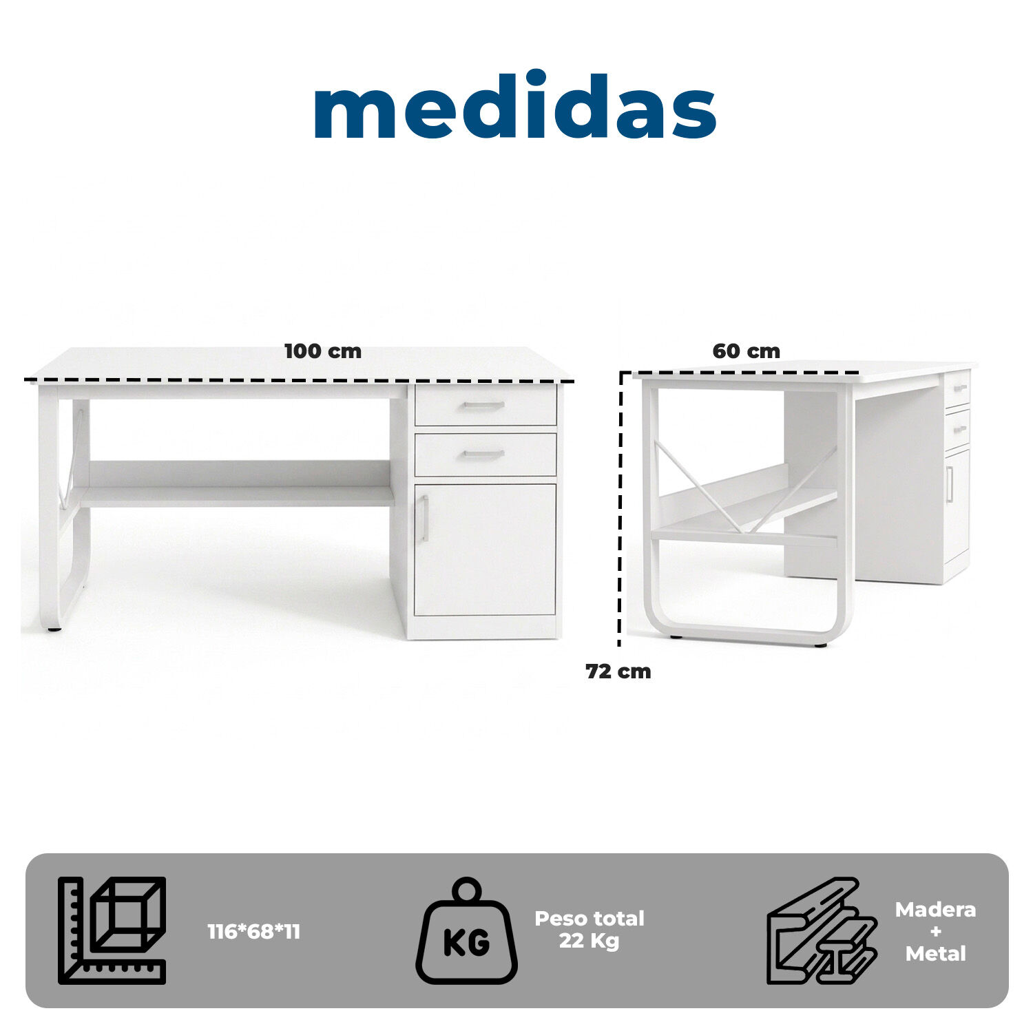 Escritorio 100cm Home Office Con Cajones Puerta Y Gabinete image number 6.0