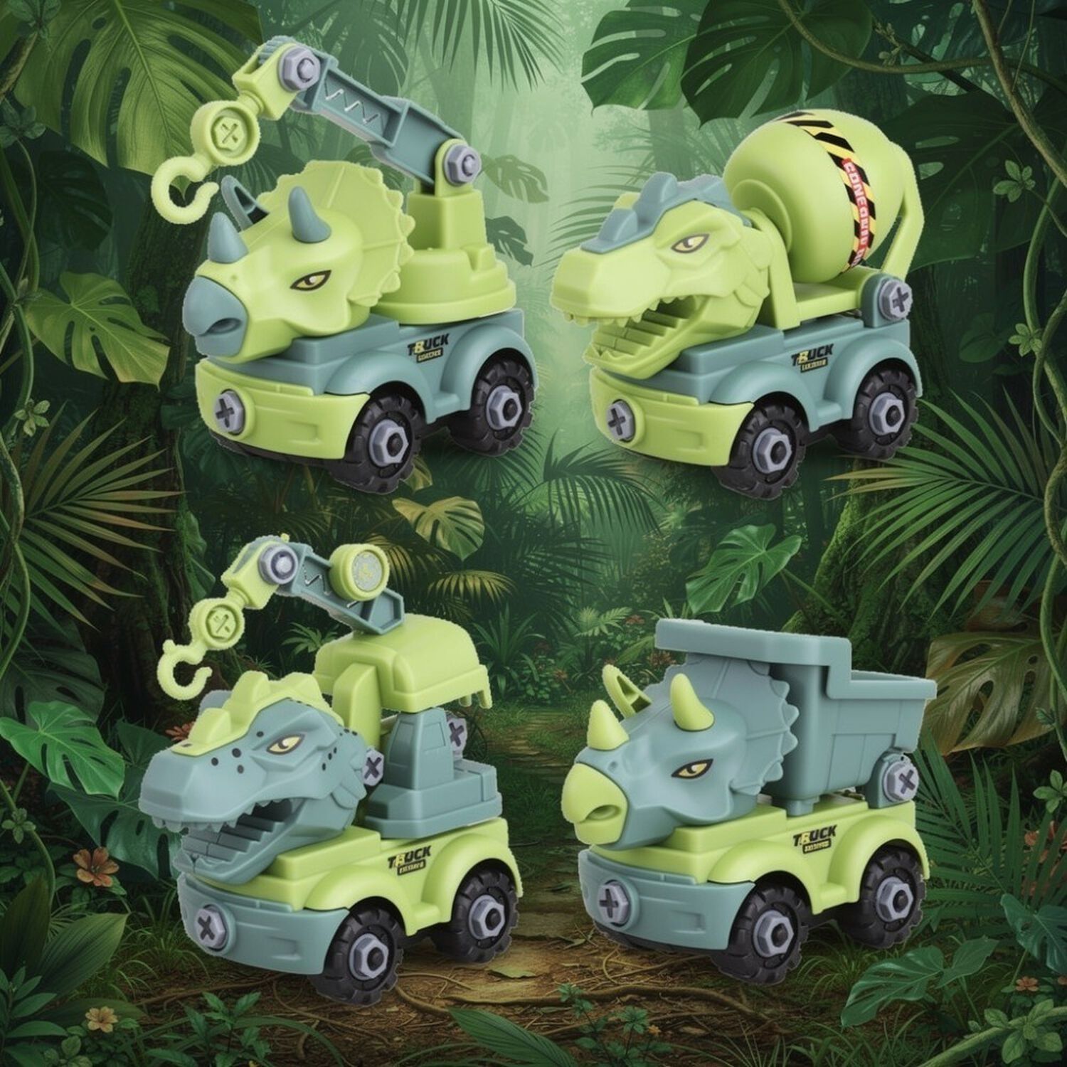 Set 4 Juguetes Camion Dinosaurios Rex Y Triceratops Surtidos image number 7.0