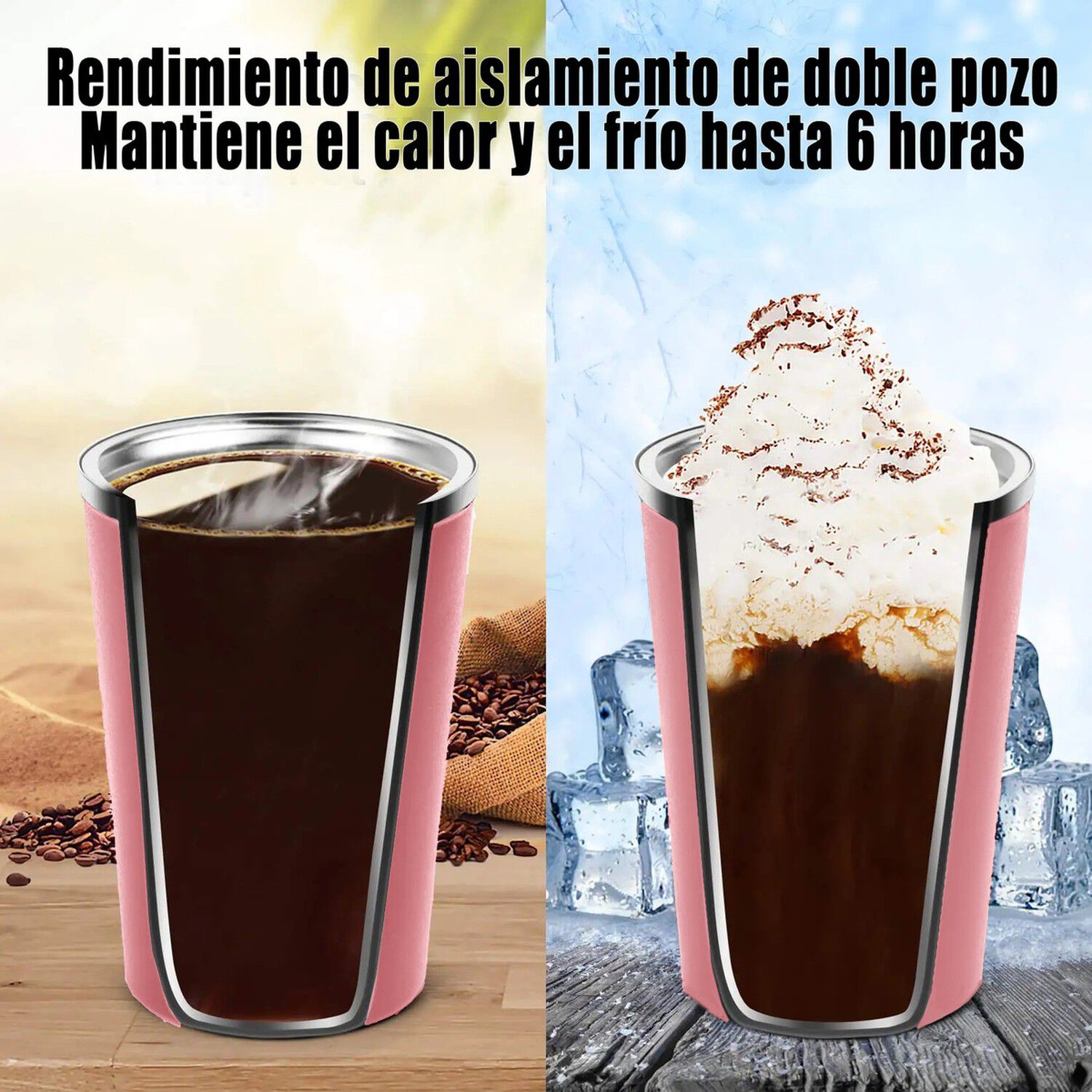 Termo Mug Caf&eacute; 380ml Acero Inoxidable Port&aacute;til Rosa image number 4.0
