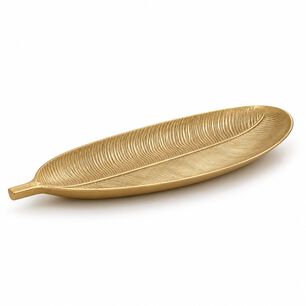 Bandeja Decorativa Forma De Hoja Estilo Moderno Organico 40 Cm Color Dorado