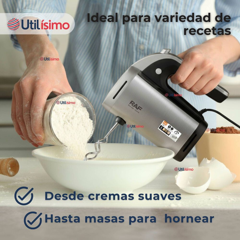 Batidora Electrica 5 Velocidades De Mano Raf Acero Inoxidable Mutifuncional image number 6.0