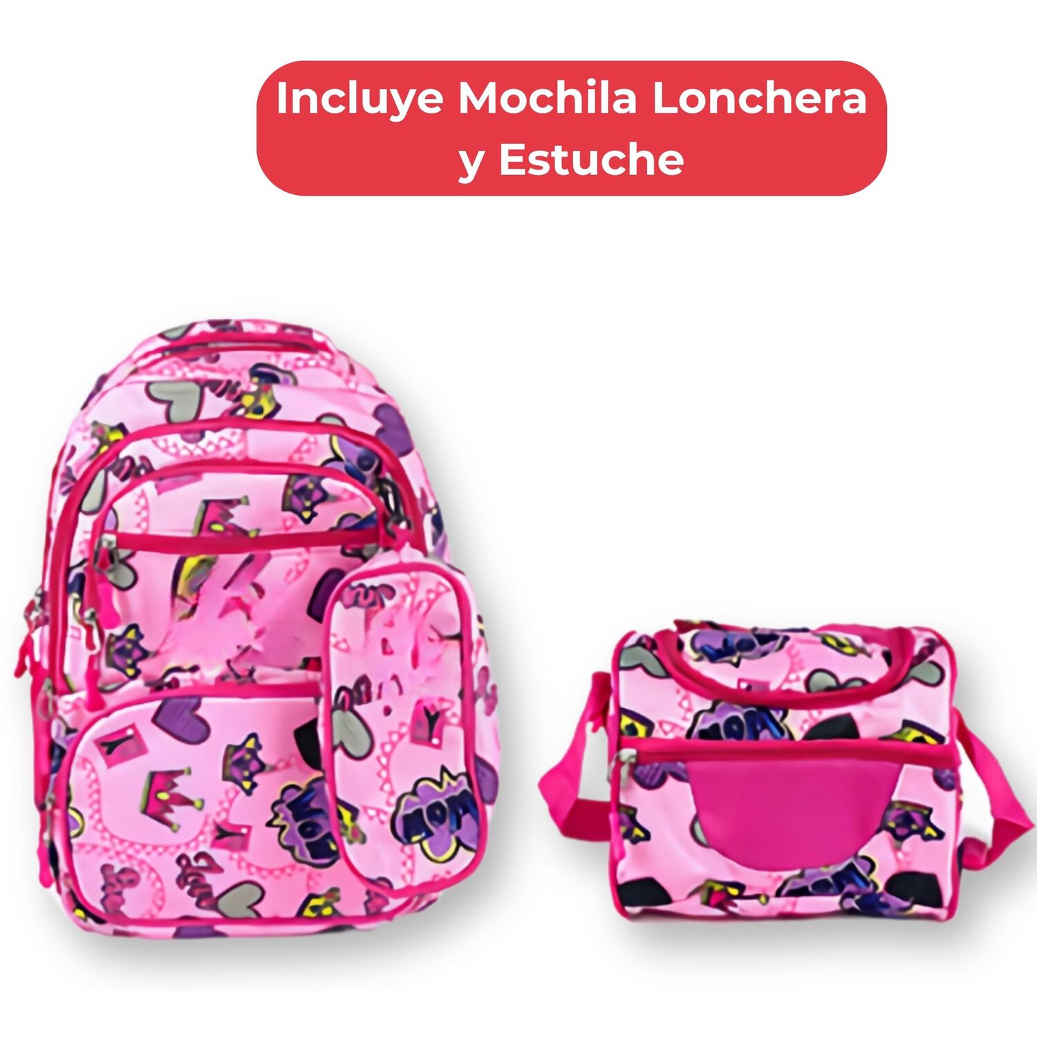 Pack Mochila Lonchera Estuche 45cm Juvenil Escolar Soft Pink image number 2.0